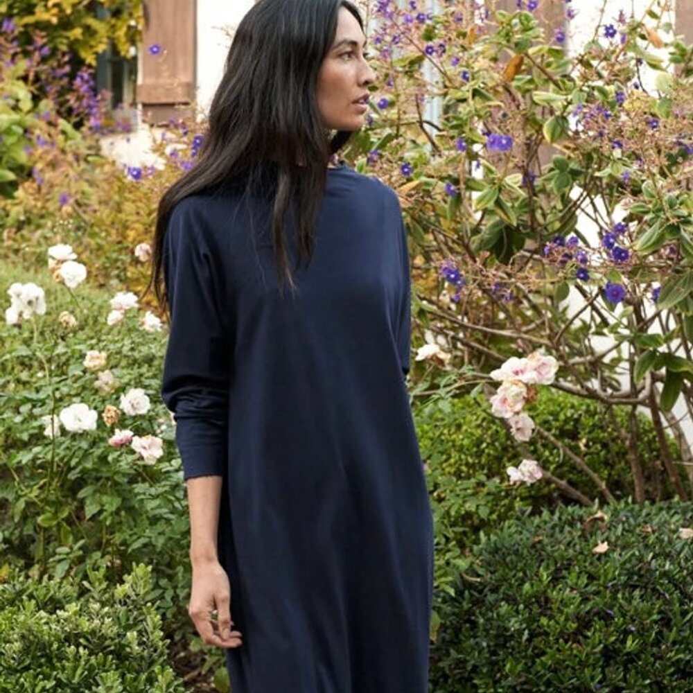 EUC Frank & Eileen Lightweight Funnel Neck Midi Dress -  British Royal Navy